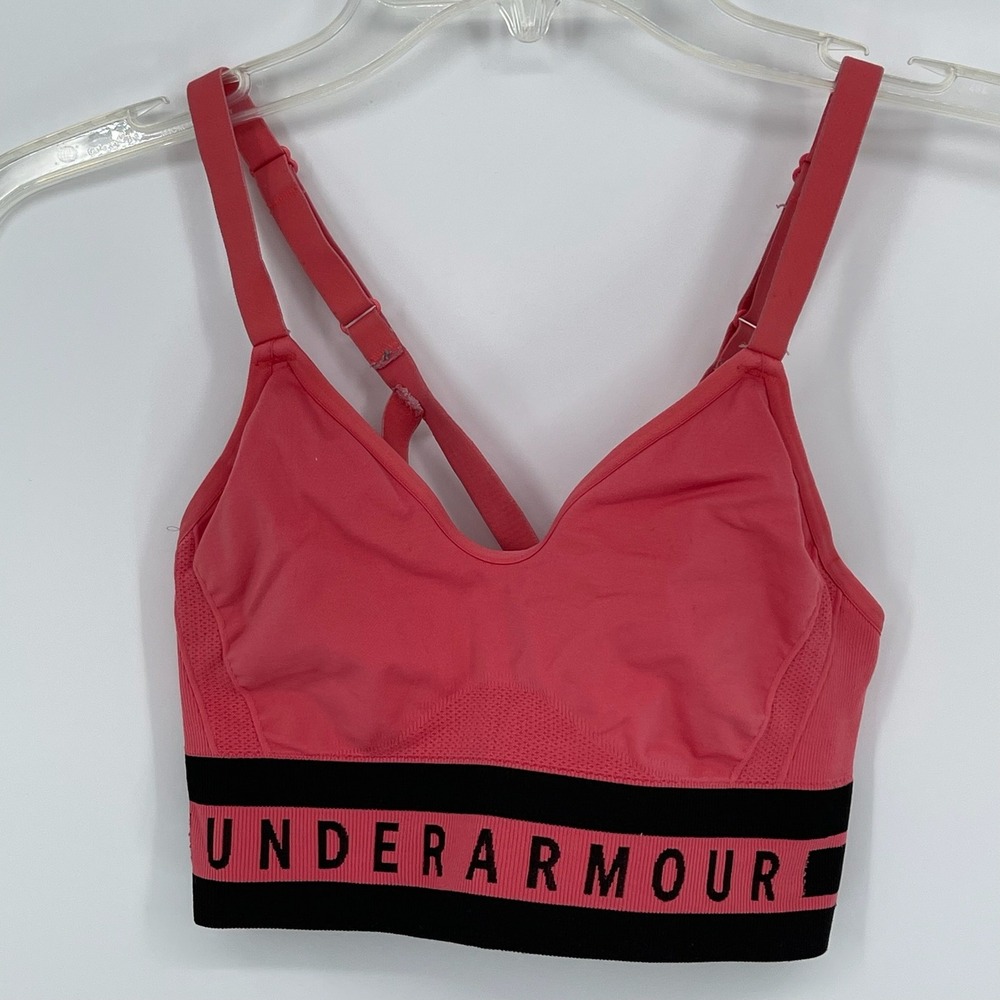 Under Armour Women's Pink Seamless Strappy V-Neck Sports Bra Size Small